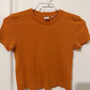 TNA Orange Ribbed Short Sleeve Tee